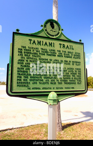 a sign describing the Tamiami trail road in Florida in USA Stock Photo