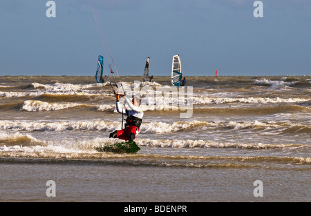 A parasurfer in the sea off Camber Sands in Sussex.  Photo by Gordon Scammell Stock Photo
