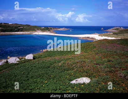 Isle of Scilly - St Agnes viewed from the island of Gugh showing The Bar Stock Photo