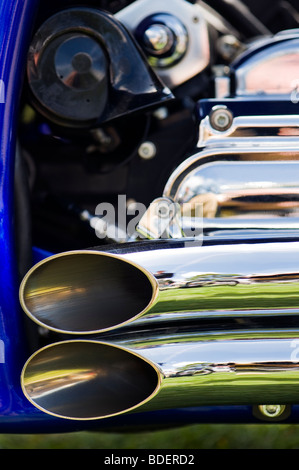 Harley Davidson motorcycle chrome exhaust pipes Stock Photo