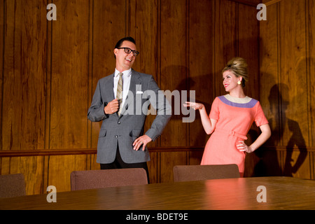 Vintage portrait of businesspeople in boardroom Stock Photo