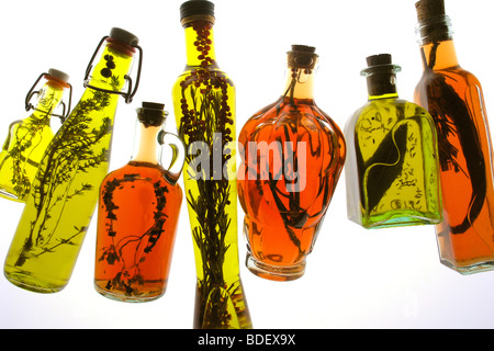 Olive oil and vinegar with spices Stock Photo