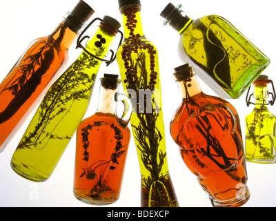 Olive oil and vinegar with spices Stock Photo