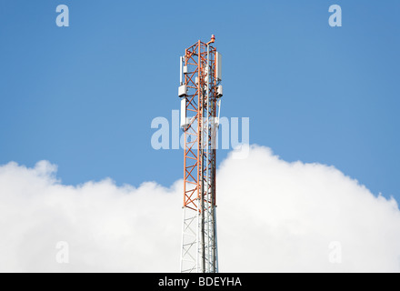 Telecommunications mast fitted with cellular network antennas , Finland Stock Photo