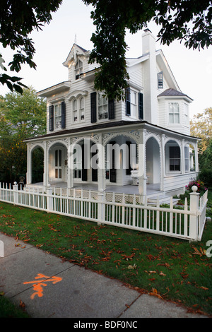 House with a porch, Main Street, East Hampton, New York Stock Photo