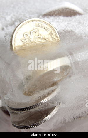 Money that has been frozen to suggest money problems Stock Photo
