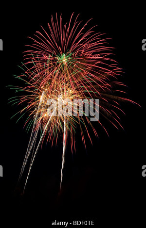 Beautiful fireworks fill the night time sky Stock Photo