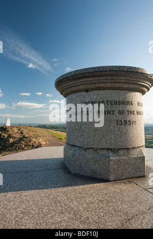 Summit stone and plaque memorial on the top of Worcestershire Beacon, The Malvern Hills, Worcestershire, Uk Stock Photo