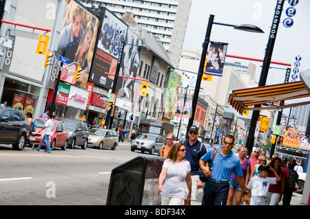 Shoppers and tourists on a busy Yonge Street in downtown Toronto, Ontario, Canada Stock Photo