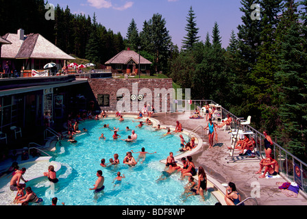 Banff Upper Mineral Hot Springs Pool in Banff National Park in the Canadian Rockies Alberta Canada in Summer Stock Photo