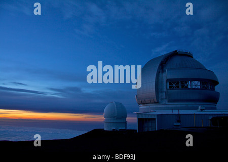 Canada-France-Hawaii Telescope (CFHT) and Gemini Northern Telescope on the summit of Mauna Kea in Hawaii Stock Photo