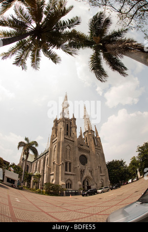 Indonesia, Java, Jakarta, Roman Catholic, Cathedral, fisheye lens view Stock Photo