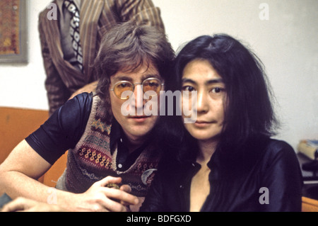 JOHN LENNON and Yoko Ono at the New York radio station WPLJ in 1971 Stock Photo