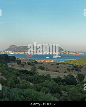 The Rock of Gibraltar is pictured on August 7, 2009 in the bay of Algeciras in southern Spain. Stock Photo