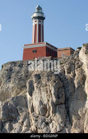 Capri Island, Campania, Italy, Europe; view of Punta Carena lighthouse on the south western tip of the Island.