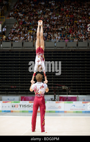 Gymnastics Acrobatics Mixed Pair competition, World Games, Kaohsiung, Taiwan, July 20, 2009 Stock Photo