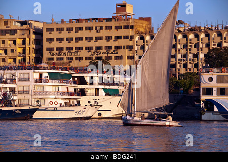 Felucca Sailboats Docked on the Nile River in Aswan Egypt Stock Photo ...