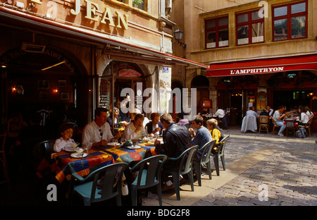 Lyon France Rue St Jean Restaurant L'amphitryon Stock Photo