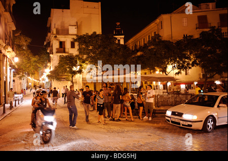 Young people meeting on Plaza Tossal in the old Carmen district of Valencia. Spain Stock Photo