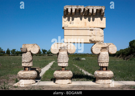 Reconstruction of column elements and the entablature from the Ionic temple (Temple D) at ancient Metapontion. Stock Photo