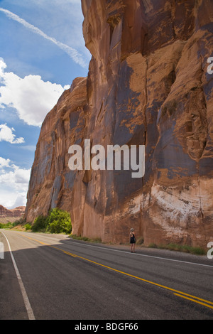 Red rock cliffs along Route 279 along the Colorado River outside Moab Utah Stock Photo