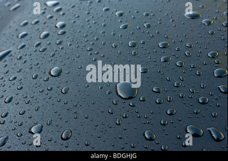 Droplets of water on a tinted car sunroof Stock Photo