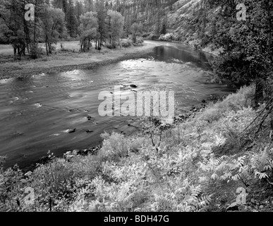 Grande Ronde River with red fall colored Sumac. Near Troy, Oregon Stock Photo