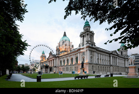 Belfast City Hall at dusk Donegall Square, Belfast, Northern Ireland Stock Photo