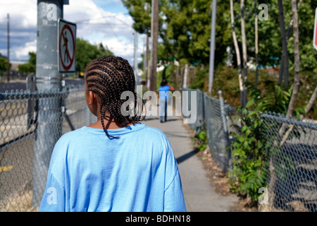 Selena Pina, a homeless mother of four, takes a walk in the afternoon with her children in Sacramento, CA. Stock Photo