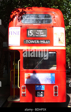 Red Routemaster London Bus. Number 15. Still operational on some routes these old buses are an icon of London Stock Photo