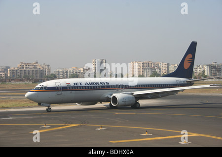 Jet Airways Plane on Runway at Mumbai Airport Stock Photo