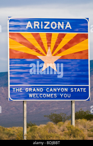 Arizona state border highway sign with a sky blue background Stock ...