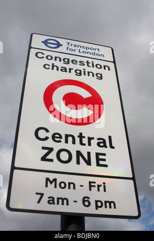 A Transport for London congestion charge sign in London, England, U.K. Stock Photo