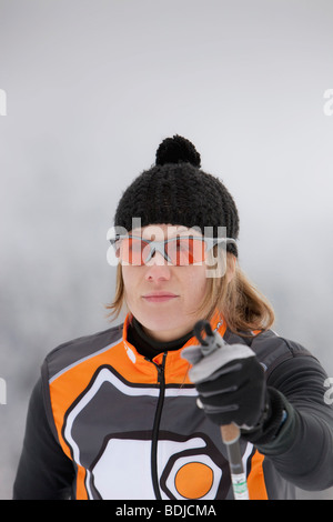 Close-up of Woman Cross Country Skiing, Whistler, British Columbia, Canada Stock Photo