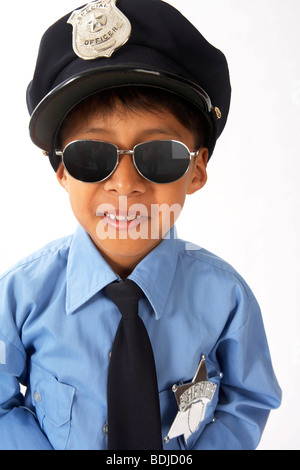 Boy Dressed as Police Officer Stock Photo