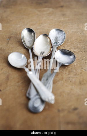 Still Life of Antique Spoons Stock Photo