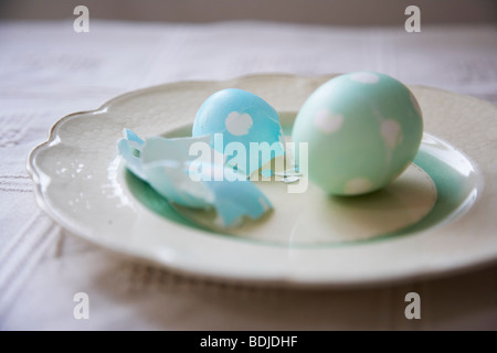 Easter Eggs on Plate Stock Photo