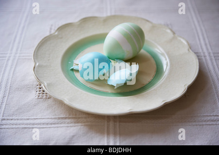 Easter Eggs on Plate Stock Photo