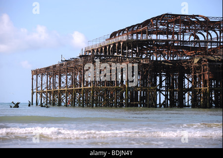 West Pier Brighton at low tide early in the morning UK Stock Photo