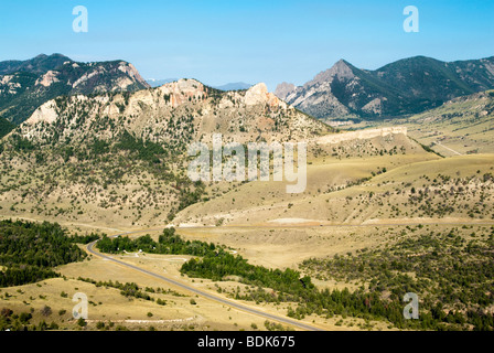 View of the mountains and valleys from Dead Indian Pass along the Chief Joseph Scenic Byway in Wyoming. Stock Photo