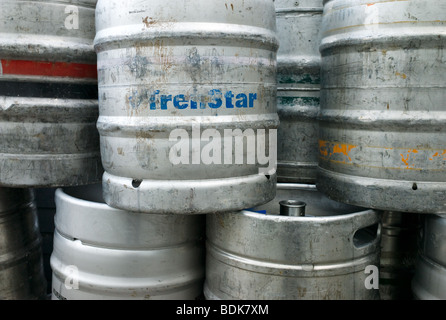 Stacked beer barrels Stock Photo