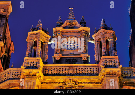 Spain, Via de la Plata: Detail of the Cathedral of Astorga by night Stock Photo