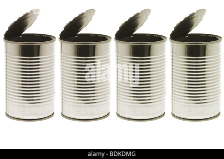 Empty tin cans on white background Stock Photo