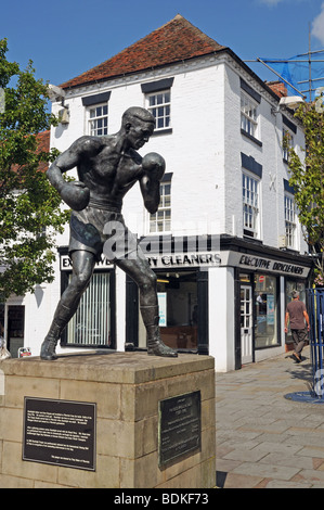 Bronze statue of Randolph Turpin Middleweight World Champion Market Place Warwick England Stock Photo