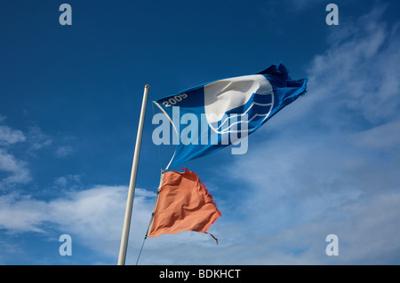 Blue Flag on Tywyn Beach Tywyn Gwynedd Wales UK Stock Photo