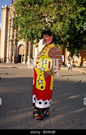 Clown in the Plaza del Carmen in the city of San Luis de Potosi, Mexico Stock Photo