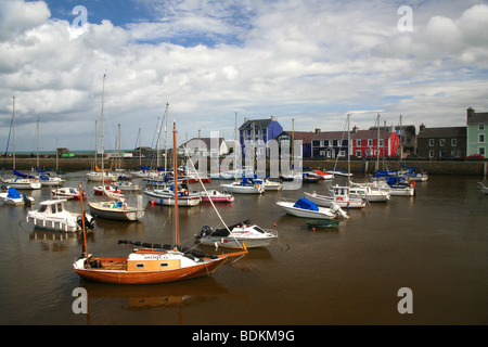 Aberaeron harbour overlooked by colourful cottages and houses, Ceredigion, West Wales, UK Stock Photo