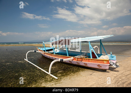Indonesia, Lombok, Gili Air, Glass Bottom Boat moored on the lagoon Stock Photo