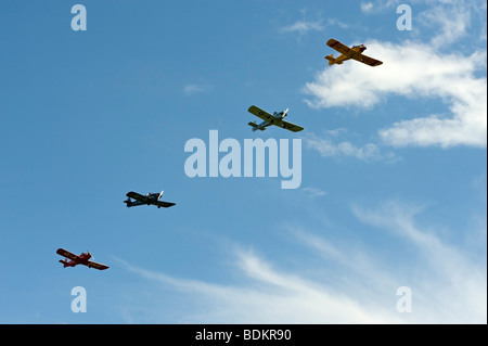 Rollason D.31 Turbulent aircraft from the Tiger Club Turbulent Display Team flying  formation. Stock Photo