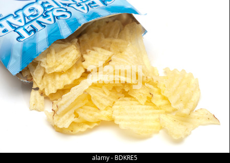 An opened packet of 'salt and vinegar' potato crinkle crisps Stock Photo